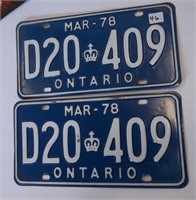 Pair Ontario 1978 Licence Plates(D20409)