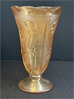 Marigold Carnival Glass Vase, iridescent Iris