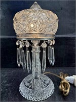ANTIQUE BRILLIANT PERIOD SMALL CUT GLASS LAMP