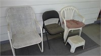 three chairs, stool