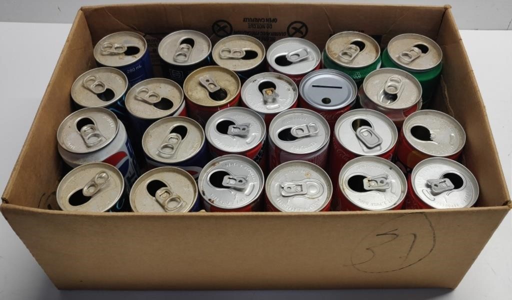Box of Vintage Pop Cans