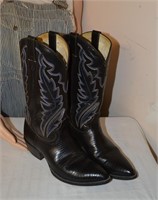 Mens Diamond BLack Leather Cowboy Boots size 10
