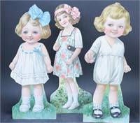 3 Antique Paper Dolls w/ Clothes