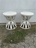 Two white patio side tables