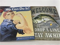 Fishing and “We can do it” war metal signs