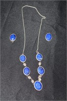 Blue Stone Necklace Marked 925 On Center Stone