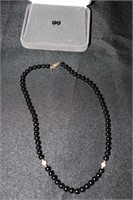 Vintage Black Onyx With Pearl Necklace Marked 14K