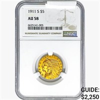 1911-S $5 Gold Half Eagle NGC AU58