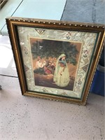 Religious picture with vintage wooden frame