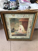 Religious picture with vintage wooden frame