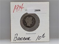 1914 90% Silv Barber Dime