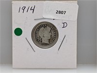 1914-D 90% Silv Barber Dime