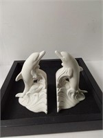 White Ceramic Dolphin Bookends. U16H