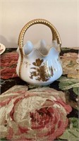 Hand painted glass basket, Canarytone creamer