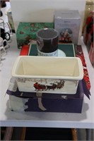 CHRISTMAS COLLECTOR PLATE, GRAVEY BOAT, SNOW GLOBE