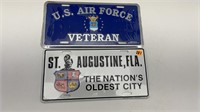 2-FRONT LICENSE PLATES-USAF VET & ST AUG. FLORIDA