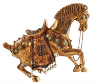 Contemporary Chinese Gilt Silver Jeweled Horse