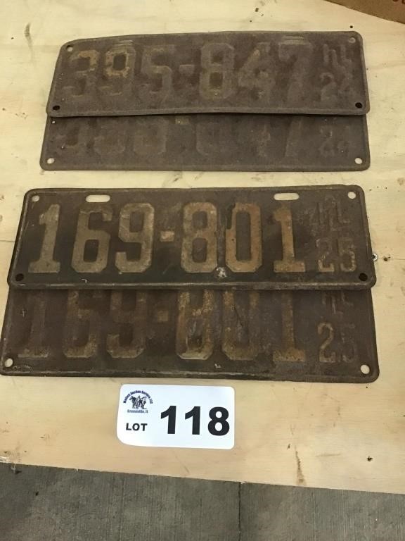 PAIRS 1924 and 1925 LICENSE PLATES