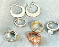 4 Sterling Silver Rings, SS earrings,3 FAKE RINGS