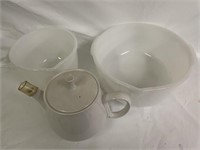 Two mixing bowls and beverage dispenser