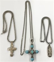 Lot of 3 Sterling Necklaces w/Crosses & Pendant.