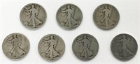 Lot of 7 Early Walking Liberty Halves.