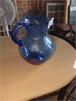 Vintage cobalt blue hand blown pitcher (has a