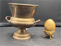 Brass urn & stone egg