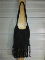Womens Black Shoulder Strap Purse with Shag Look