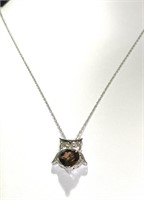 Sterling Silver Smokey Topaz Owl Necklace