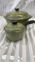 Vtg Club Aluminum Avocado Green Sauce Pot With