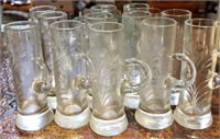 Lot of Handled Etched Shooter Glasses