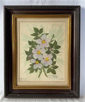 Vtg Framed & Numbered Floral Print by John Stampey