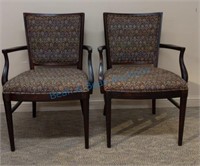 Two contempory walnut arm chairs