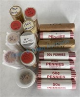 Uncirculated Penny rolls 1957 partial 1959 to 64