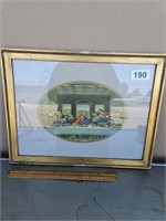 Antique Last Supper Litho in Frame 17" x 33"