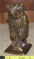 Vtg Solid Brass 5 1/3" Tall Owl Door Stop