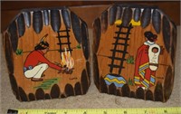 Vtg Loka Signed Painted Wood Native American