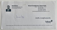 Parliamentary candidate David Drew signed note