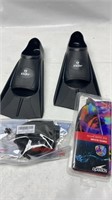 Keifer training fins, speedo cap & long hair cap -