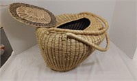 Snake Charmer Wooven Basket, with Lid, 16 x 16 x