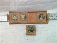 VINTAGE DECORATIVE WOOD CARVED COASTERS W/ TRAY