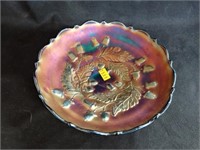 Carnival Glass Acorn Pattern Pedestal Bowl