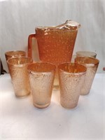 Vintage Marigold pitcher six glasses