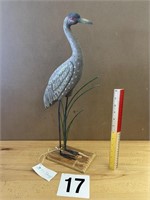 HAND CRAFTED WOOD CRANE STATUE - 22" TALL