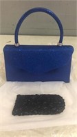 New blue glitter purse and black beaded eyeglass