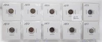 10 Three Cent Silvers Cull-G