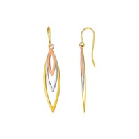 10k Tri-tone Gold Graduated Open Marquise Earrings