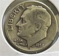 1958D Roosevelt Dime Silver