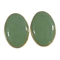 Bold Sage & Gold-tone Oval Earrings